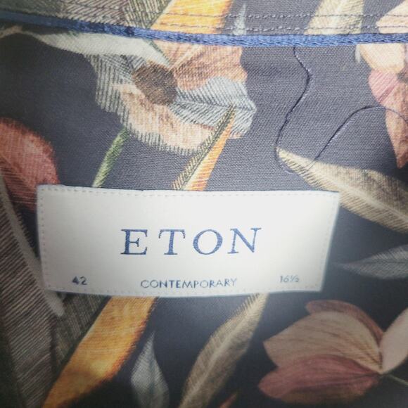Eton Shirt Mens 16.5 42 Gray Floral Print Long Sleeve Button Front Contemporary - Picture 4 of 8